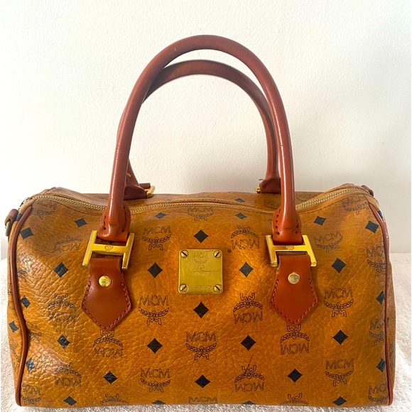 SOLD 7/26/2025 Authentic MCM Vintage Cognac Visetos Boston Bag - Picture 1 of 11